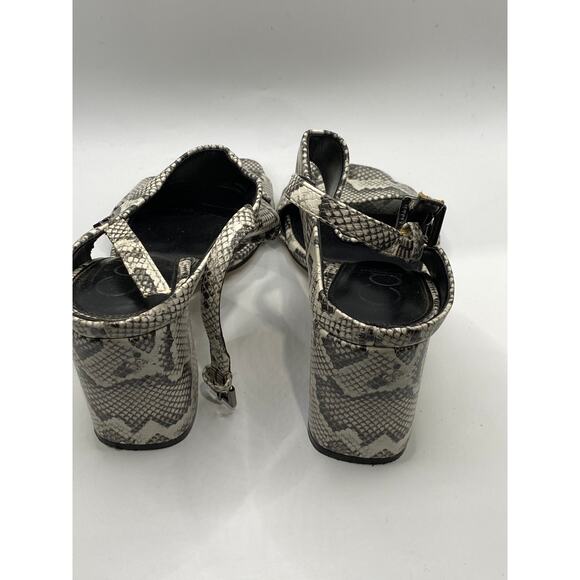 CALVIN KLEIN Women's Black-White Qeelin Snake Square-Toe Heeled Sandals SZ 6.5 - Picture 7 of 13